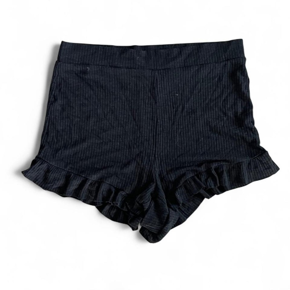 Aerie Ribbed Ruffle Lounge Pajama Shorts Black Size Medium - Picture 2 of 5